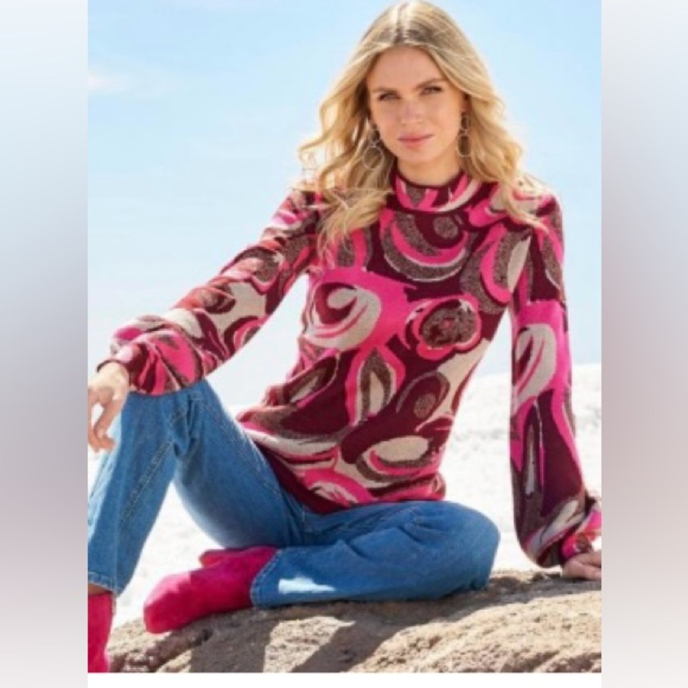 Boston Proper Pink and Burgundy Knit Sweater